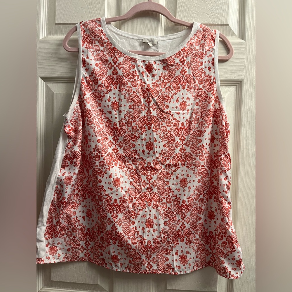 Talbots Women’s Red and White Paisley Tank Top XLarge